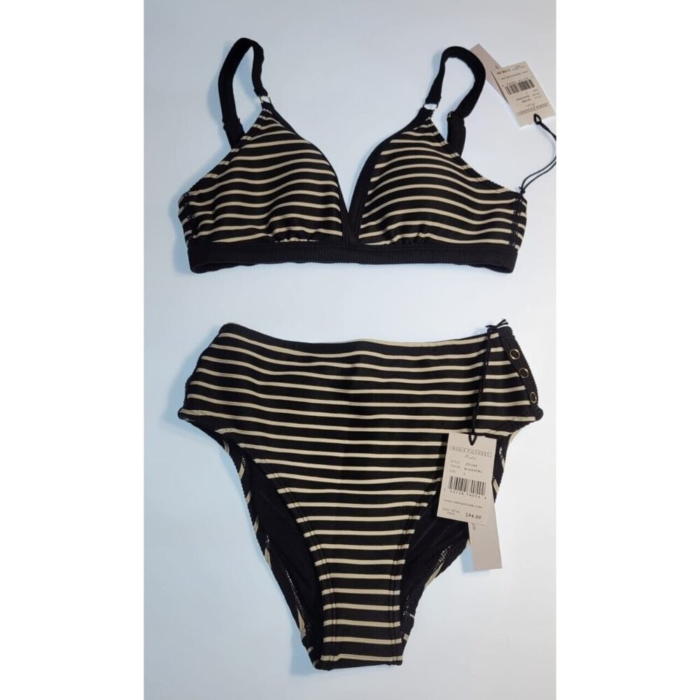 Robin Piccone Parker Bikini Small Beige/Negro Top/Bottom high Weist